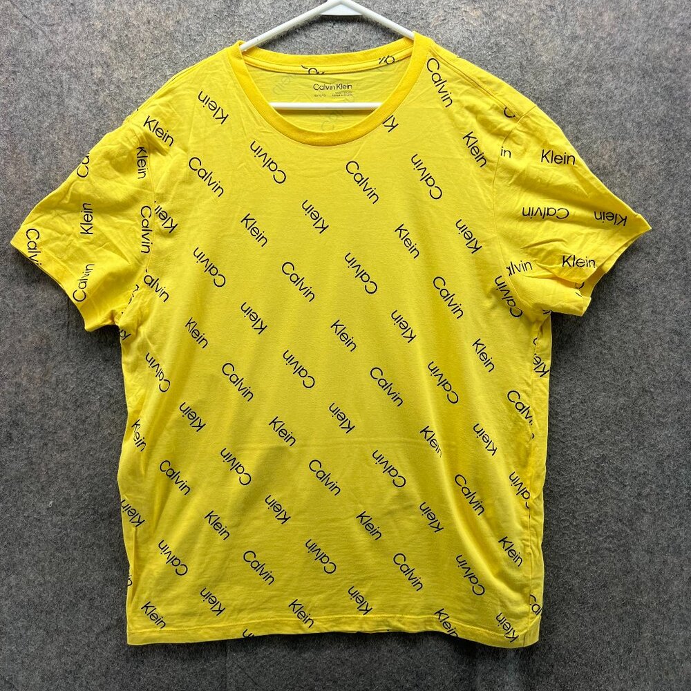 Calvin Klein Shirt Mens XL Yellow All Over Logo Graphic Short Sleeve Tee